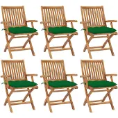 vidaXL Klappstühle mit Kissen, 6-teilig, Massivholz Teakholz