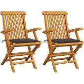 vidaXL Klappstühle mit taupefarbenen Kissen, 2 Stück, Massivholz Teakholz