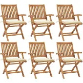 vidaXL Klappstühle mit Kissen, 6-teilig, Massivholz Teakholz