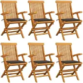 vidaXL Klappstühle mit taupefarbenen Kissen, 6-teilig, Massivholz Teakholz