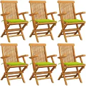 vidaXL Klappstühle mit hellgrünen Kissen, 6 Stück, Massivholz Teakholz