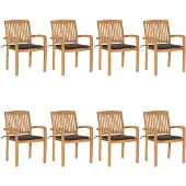 vidaXL Stapelbare Gartenstühle mit Kissen 8 Stk. Massivholz Teak