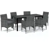 vidaXL 7-tlg. Garten-Essgruppe mit Kissen Poly Rattan Grau