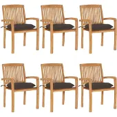 vidaXL Stapelbare Gartenstühle mit Kissen 6 Stk. Massivholz Teak