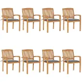 vidaXL Stapelbare Gartenstühle mit Kissen 8 Stk. Massivholz Teak