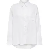 ONLY Longbluse "ONLTOKYO L/S LINEN BLEND SHIRT", Damen, Gr. L, weiß (hellweiß), Web, Obermaterial: 55% Leinen, 45% Viskose, unifarben, regular fit, Blusen Longbluse, mit Leinen