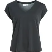 Vila Kurzarmshirt "VIMODALA", Damen, Gr. L, schwarz, Jersey, Obermaterial: 70% Modal, 30% Polyester, unifarben, regular fit hüftlang, V-Ausschnitt, Shirts Kurzarmshirt