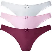 Petite fleur String , Damen, Gr. 32/34, 3 Stk., rot (weiß, rosé, brombeer), Microfaser, Obermaterial: 86% Polyamid, 14% Elasthan, körpernah, Unterhosen String, mit Spitze hinten, Topseller