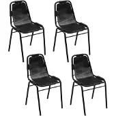 vidaXL Esszimmerstühle 4 Stk. Schwarz Echtleder