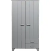 Woood Kleiderschrank Dennis aus Kiefernholz, modernes Design, hellgrau, mit Türen und Schubladen