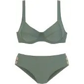 Vivance Bügel-Bikini , Damen, Gr. 38, Cup D, grün (oliv), Polyamid, unifarben, Bikini-Sets Bügel-Bikini, mit goldfarbenen Zierknöpfen