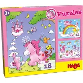 HABA Sales Gmbh & Co.KG Puzzles Einhorn Glitzerglück. 3 Motive 12, 15, 18 Teile
