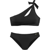 Bruno Banani Bustier-Bikini , Damen, Gr. 36, Cup C/D, schwarz, Recycling-Polyamid, unifarben, Bikini-Sets Bustier-Bikini, mit asymmetrischem Schnitt