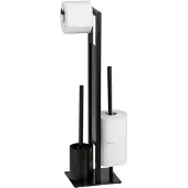 Wenko WC-Garnitur "Rivalta", schwarz, B:18cm H:70cm L:23cm, Glas, Polypropylen, Reinigungsbürsten, WC-Garnitur, Standgarnitur mit integriertem Toilettenpapier- und WC-Bürstenhalter