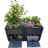 Nobrand Hochbeet mit Staufächern in Holzoptik für Garten, Balkon, Terrasse, Pflanz-Volumen max. 400 l, max. Tragkraft 204 kg, 2 Wasserablauf-Systeme, 4 Klapptüren, wetterfester Kunststoff
