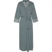 LASCANA Kimono , Damen, Gr. 32/34, blau (petrol), Single-Jersey, unifarben, Langform, Hausmäntel Kimono, mit edlen Spitzendetails