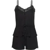 LASCANA Shorty , Damen, Gr. 32/34, schwarz, Jersey, Obermaterial: 100% Viskose, unifarben, figurumspielend kurz, V-Ausschnitt, Homewear-Sets Shorty, mit Spitzeneinsätzen, Topseller