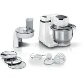Bosch Küchenmaschine "MUMS2EB01 MUM Serie 2", grau (weiß grau), B:26,6cm H:26,6cm T:27,7cm, Küchenmaschinen, Durchlaufschnitzler, 3 Reibescheiben, Patisserieset Edelstahl, Küchenmaschine