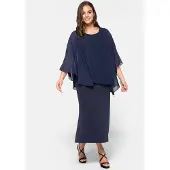 Sheego Jerseykleid "Abendkleid Abendkleid mit Fledermausärmeln", Damen, Gr. 48, N-Gr, marine, Elegant, Rundhals, Kleider Jerseykleid, im Lagenlook