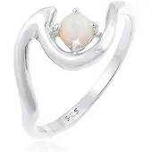 Elli Silberring "Ring Wellen Synthetischer Opal Weiß 925 Sterling Silber" Gr. 58, silber, Fingerringe, Damen, 58, Silber 925 (Sterlingsilber), Silberring