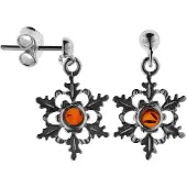 Ostsee-Schmuck Paar Ohrhänger "- Schneeflocke - Silber 925/000 - Bernstein" Gr. 23, silber (silber 925, silberfarben, weiß), Ohrringe, Damen, 23, Silber 925 (Sterlingsilber), Paar Ohrhänger