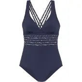 LASCANA Badeanzug "Adele", Damen, Gr. 40, Cup C, blau (marine, leo), Recycling-Polyamid, unifarben, Badeanzüge Badeanzug, mit Shaping-Effekt und trendigen Kreuzträgern