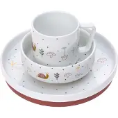 Lassig Kindergeschirr-Set LÄSSIG "Garden Explorer, Schnecke", Kinder, Gr. 3, bunt (weiß, rot, bunt), Porzellan, Geschirr-Sets Kindergeschirr-Set, rutschfest
