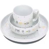 Lassig Kindergeschirr-Set LÄSSIG "Garden Explorer, Traktor", Kinder, Gr. 3 Stk., bunt (weiß, blau, bunt), Porzellan, Silikon, Geschirr-Sets Kindergeschirr-Set, rutschfest