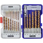 Tivoly -Set 25 HSS-Bohrer FURIUS mit FUSIO-Beschichtung Kreuzspitze Ø 2–13 mm + 1 Anbohrer Ø 15 mm - 11454170002