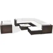 vidaXL 10-tlg. Garten-Lounge-Set mit Auflagen Poly Rattan Braun