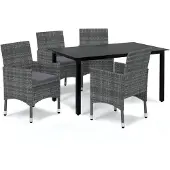 vidaXL 5-tlg. Garten-Essgruppe mit Kissen Poly Rattan Grau