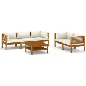 vidaXL 6-tlg. Garten-Lounge-Set mit Creme Kissen Massivholz Akazie