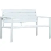vidaXL Gartenbank "Polleben" aus HDPE (hochdichtes Polyethylen) + Stahl in Weiß. Abmessungen (B/H/T) 120x78x64 cm