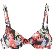 s.Oliver Bügel-Bikini-Top "Marika", Damen, Gr. 38, Cup C, schwarz (schwarz, bedruckt), Microfaser, Microfaser, Polyamid, bedruckt, floral, Bikini-Oberteile Bügel-Bikini-Top, mit kleinen Zierringen