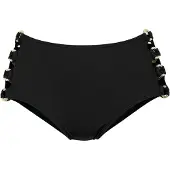 LASCANA Highwaist-Bikini-Hose "Italy", Damen, Gr. 38, N-Gr, schwarz, Microfaser, Microfaser, Polyamid, unifarben, Badehosen Highwaist-Bikini-Hose, Goldfarbene Zierringe