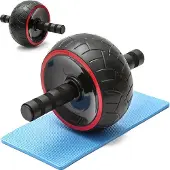 VERK Rutschfester Bauchtrainer Einrad mit 19 cm Rad und Knieschutzmatte Schwarz-Rot