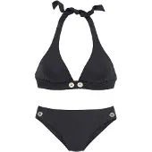 Vivance Triangel-Bikini , Damen, Gr. 36, Cup A/B, schwarz, Polyamid, unifarben, Bikini-Sets Triangel-Bikini, mit goldfarbenen Zierknöpfen