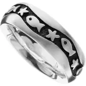 Ostsee-Schmuck Fingerring "- Fisch & Stern - Silber 925/000 -" Gr. 56, silber (silber 925, silberfarben, weiß), Fingerringe, Damen, 56, Fingerring
