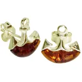 Ostsee-Schmuck Paar Ohrstecker "- Anker - Silber 925/000, vergoldet - Bernstein" Gr. 12, gold (goldfarben, gelb), Ohrringe, Damen, 12, Silber 925 (Sterlingsilber), Paar Ohrstecker