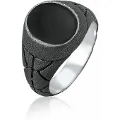 KUZZOI Siegelring "Ring Herren Siegelring Oval Emaille 925er Silber" Gr. 56, schwarz, Fingerringe, Herren, 56, ohne Stein, Silber 925 (Sterlingsilber), 11mm, Siegelring