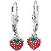 Ostsee-Schmuck Paar Ohrhänger "Ohrhänger Erdbeere Ohrhänger Erdbeere", rot (weiß, neutral), Ohrringe, Damen, 22x6mm, Silber 925 (Sterlingsilber), Paar Ohrhänger