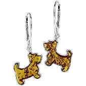 Ostsee-Schmuck Paar Ohrhänger "- Hund - Silber 925/000 - Bernstein" Gr. 32, silber (silber 925, silberfarben, weiß), Ohrringe, Damen, 32, Silber 925 (Sterlingsilber), Paar Ohrhänger