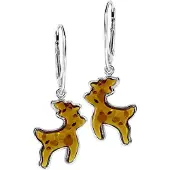 Ostsee-Schmuck Ohrhänger - Hirsch - Silber 925/000 - Bernstein Silber