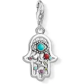 Thomas Sabo Charm-Einhänger "Charm-Anhänger Ethno Fatimas Hand", bunt (silberfarben, organge, rot, türkis, orange, rot), Charms, Silber 925 (recycelt), Charm-Einhänger, mit Zirkonia (synth.)