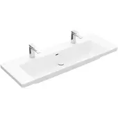 Villeroy & Boch Subway 3.0 Schrankwaschtisch, 2 Hahnlöcher, mit Überlauf, ungeschliffen, 1300x475mm, 4A70D401, Farbe: weiß-alpin