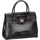 LANCASTER PARIS Handtasche, faltbar mit Verschluss, exotisches Krokoprägemuster, Schwarz