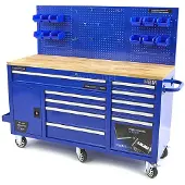 OEM Werkbank 158 cm mit 10 Schubladen, Tür und Rückwand, blau