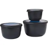 Mepal Frischhaltedose Set cirqula rund, 3-teilig, hoch, Auslaufsichere Multischüsseln mit Deckel, Farbe: schwarz