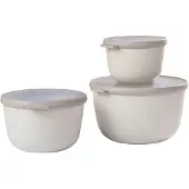 Mepal Frischhaltedose Set cirqula rund, 3-teilig, hoch, Auslaufsichere Multischüsseln mit Deckel, Farbe: weiß, Nordic white