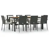 vidaXL 9-tlg. Garten-Essgruppe mit Kissen Schwarz Poly Rattan